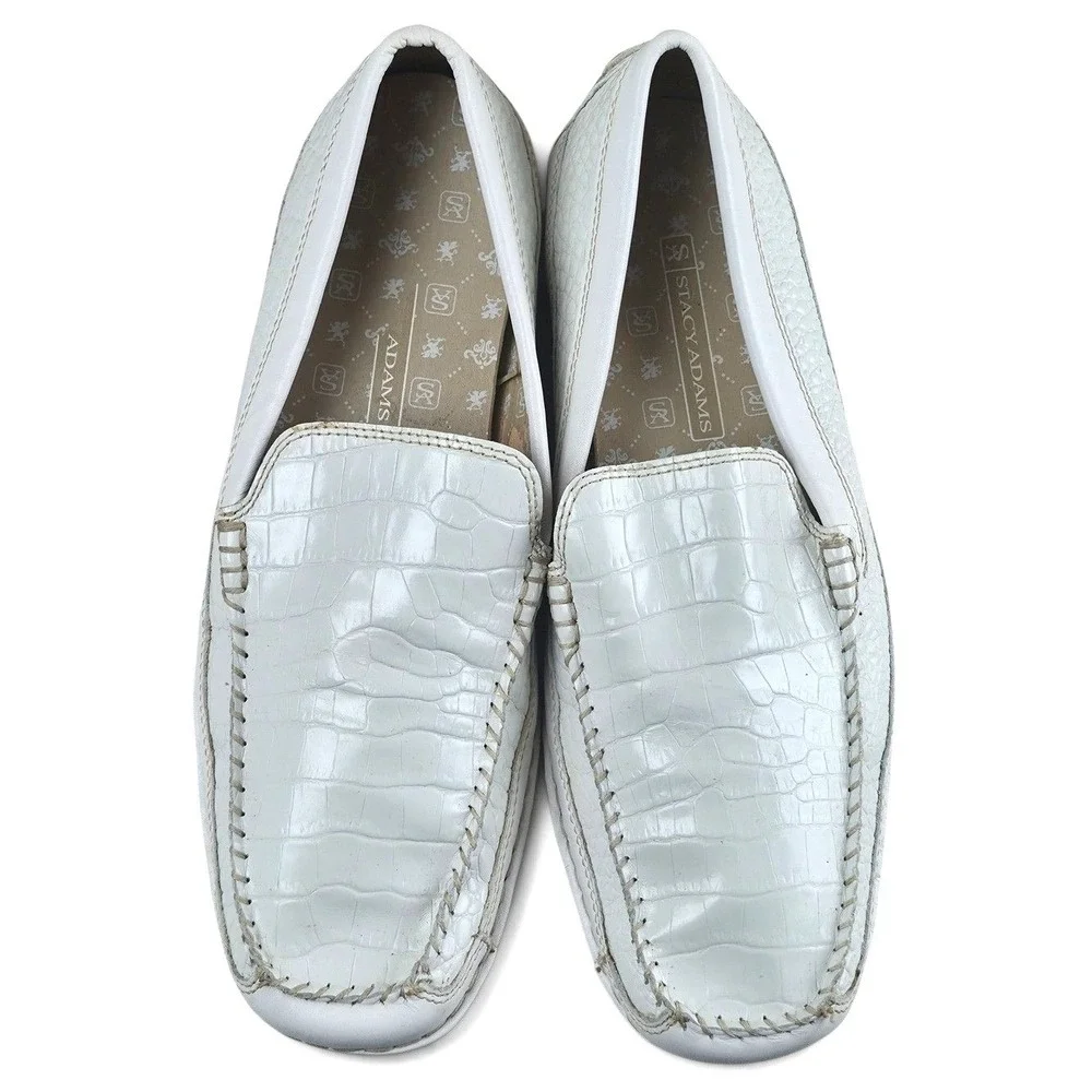 Stacy Adams Loafers Mens 9.5 White Excellent Croc Embossed Leather Driving Shoes